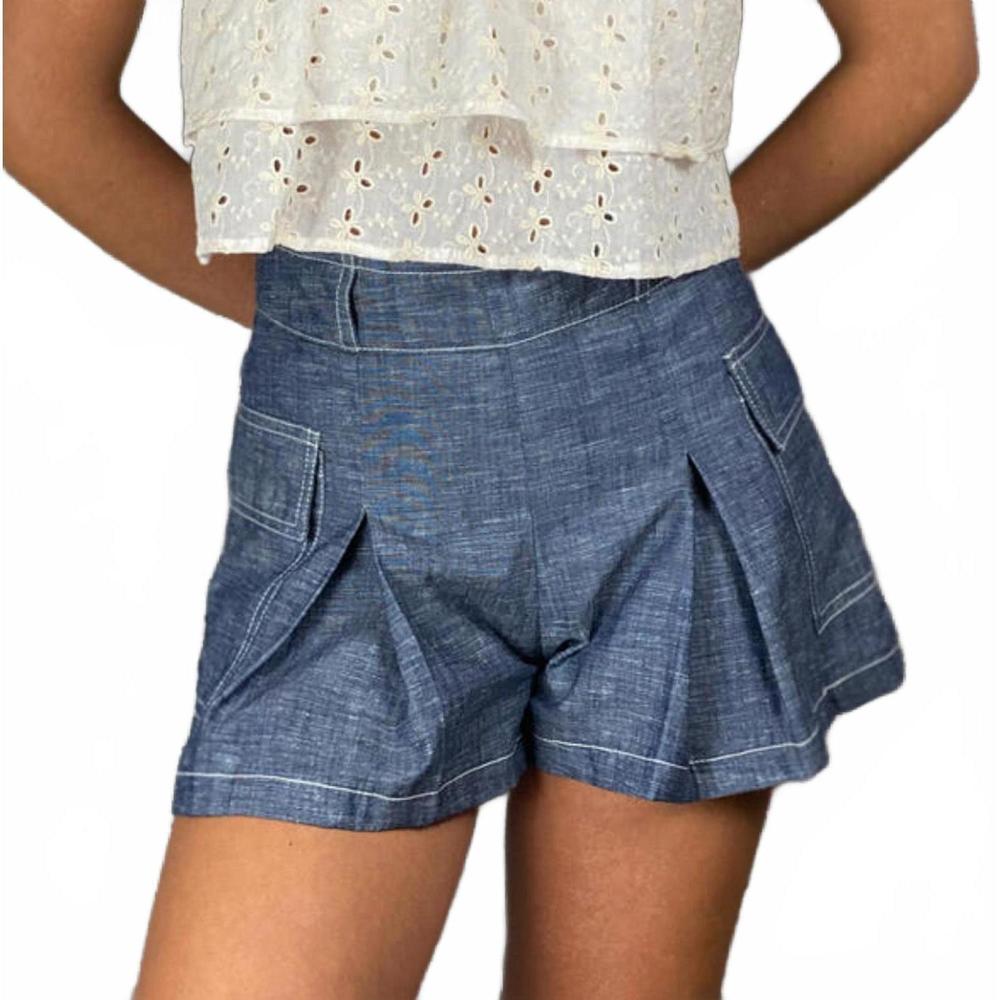 NEW IF SO front pleat short in denim
